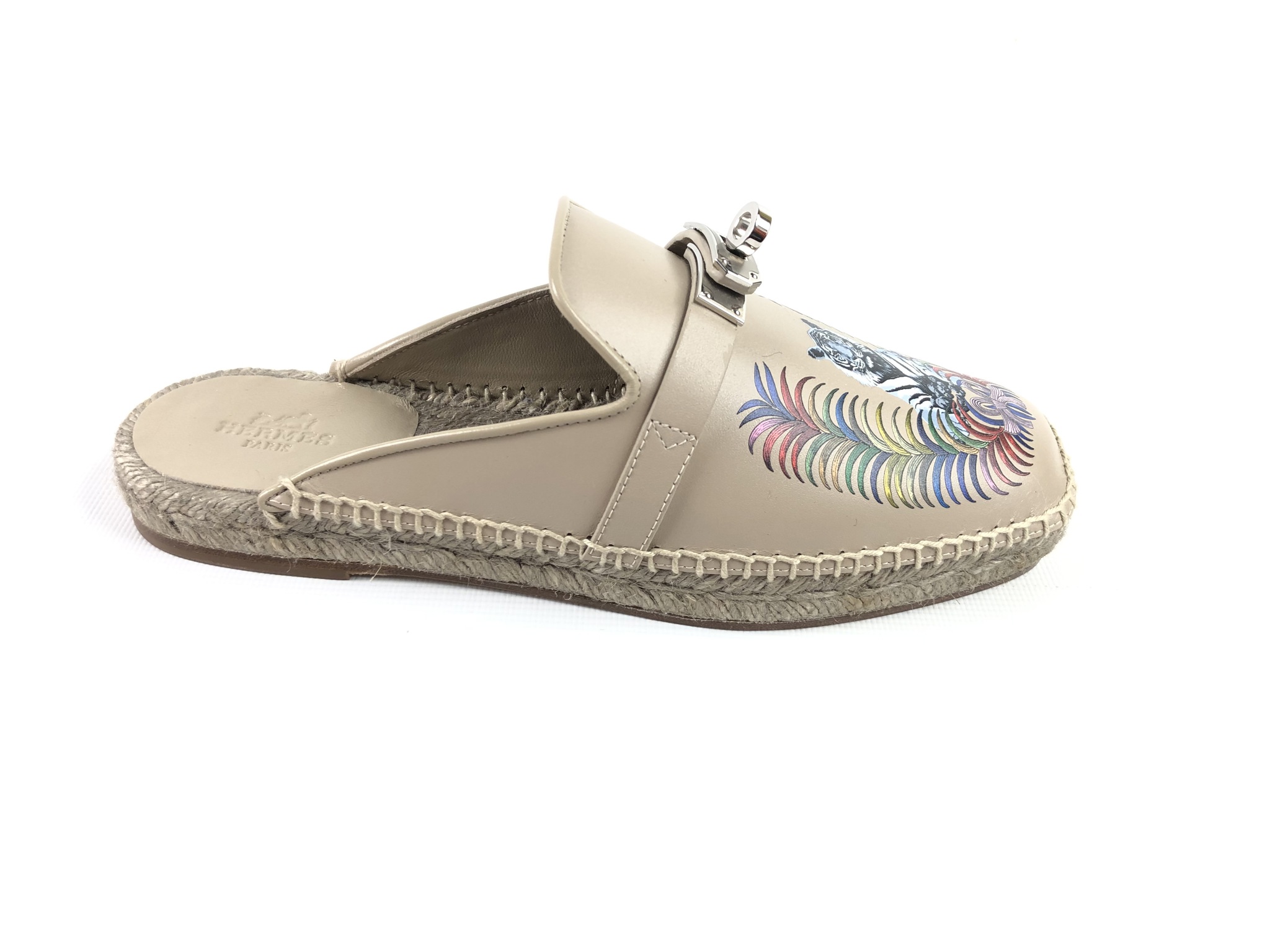 Feria Espadrille (эспадрильи), фурнитура из палладия с принтом «Королевский тигр» HERMES