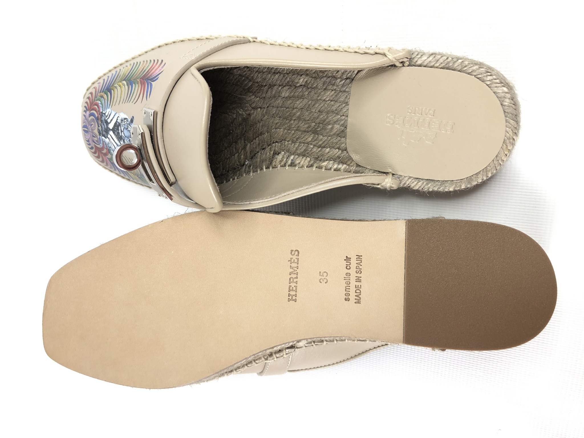 Feria Espadrille (эспадрильи), фурнитура из палладия с принтом «Королевский тигр» HERMES