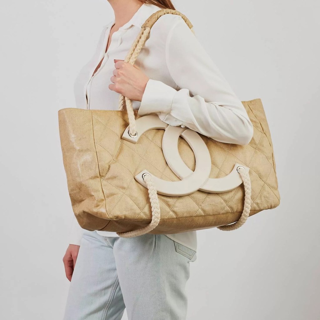 Пляжная большая сумка Chanel Cruise 2008 Canvas Beach Tote Beige