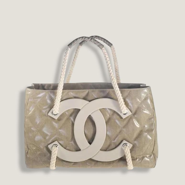 Пляжная большая сумка Chanel Cruise 2008 Canvas Beach Tote Beige CHANEL
