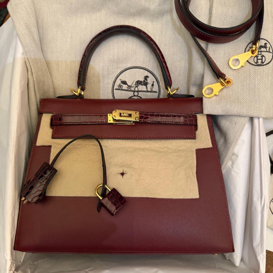 Kelly 25 Sellier Amethyst Madame Shiny Alligator