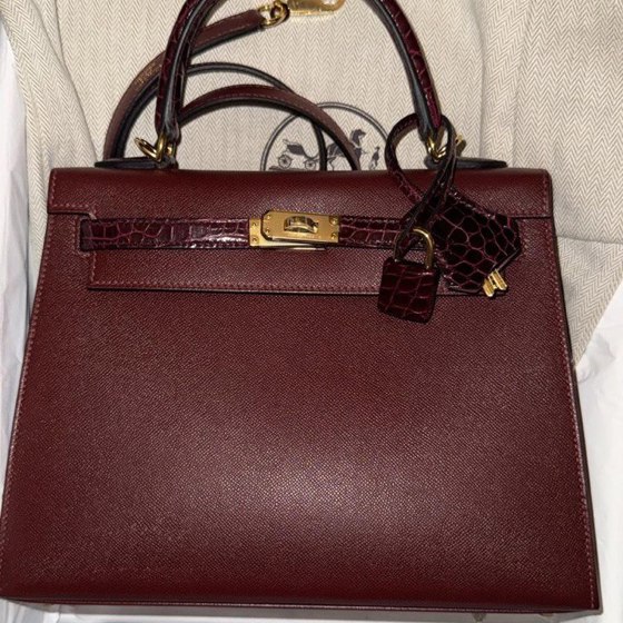 Kelly 25 Sellier Amethyst Madame Shiny Alligator