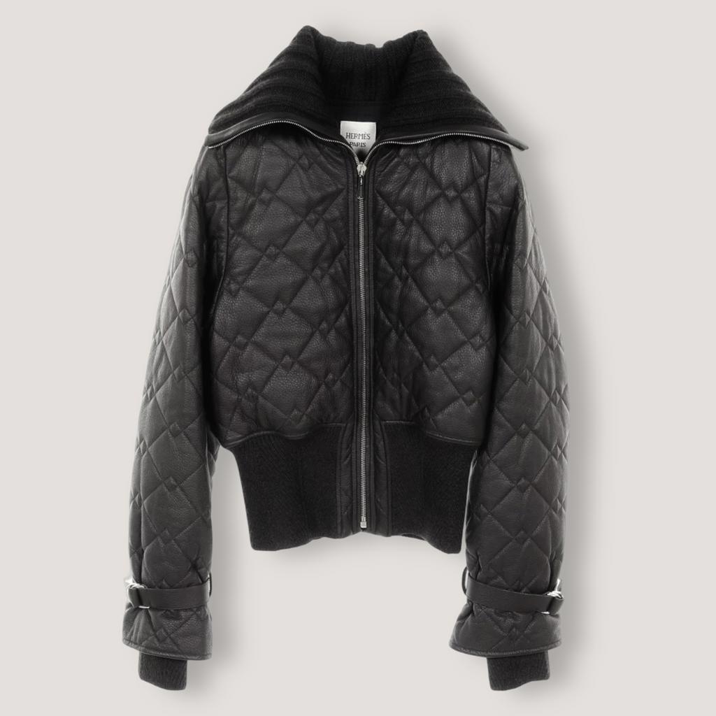 Куртка-бомбер Blouson из стёганой кожи с трикотажной отделкой HERMES
