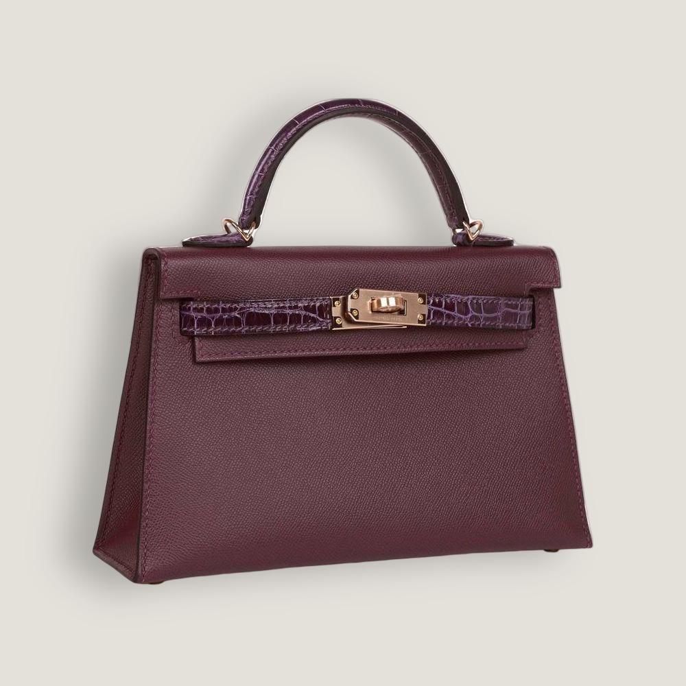 Kelly 25 Sellier Amethyst Madame Shiny Alligator HERMES