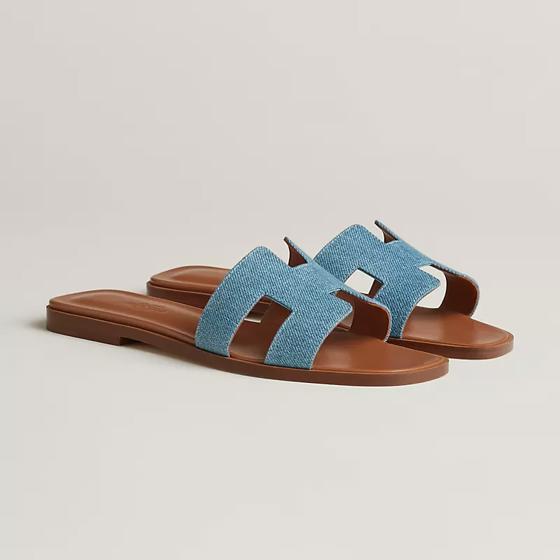 Шлепанцы Oran из денима цвета bleu clair HERMES