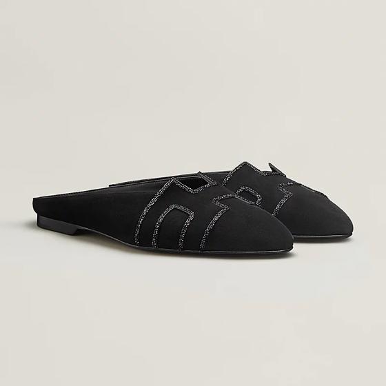Мюли Roxane Black из замши козы со стразами HERMES