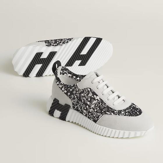 Кроссовки Bouncing sneaker Noir / White из плетёного шелка HERMES