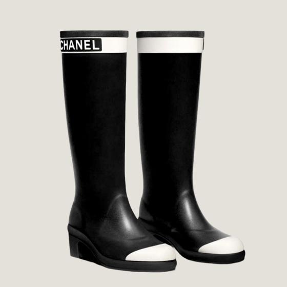 Резиновые сапоги Wellington Black  White CHANEL
