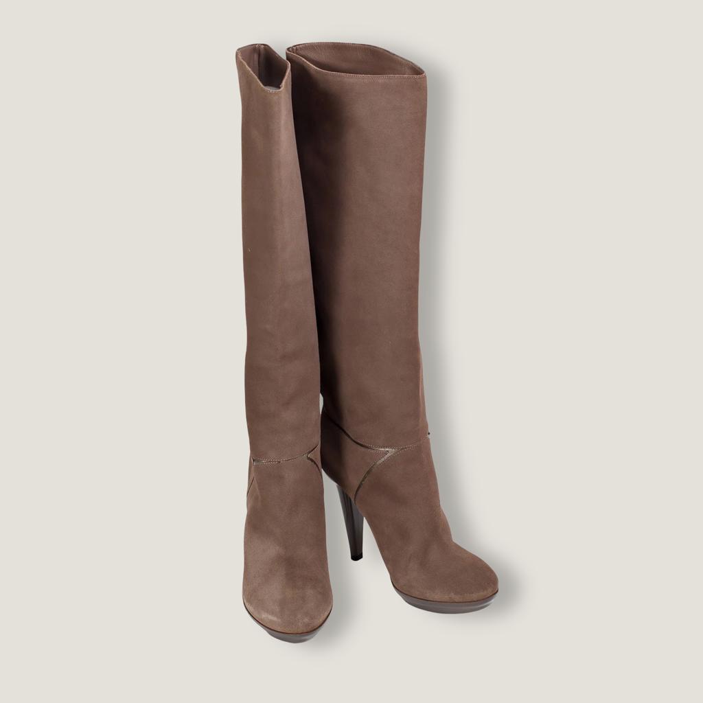 Замшевые сапоги Mid Calf Beige Bottega Veneta