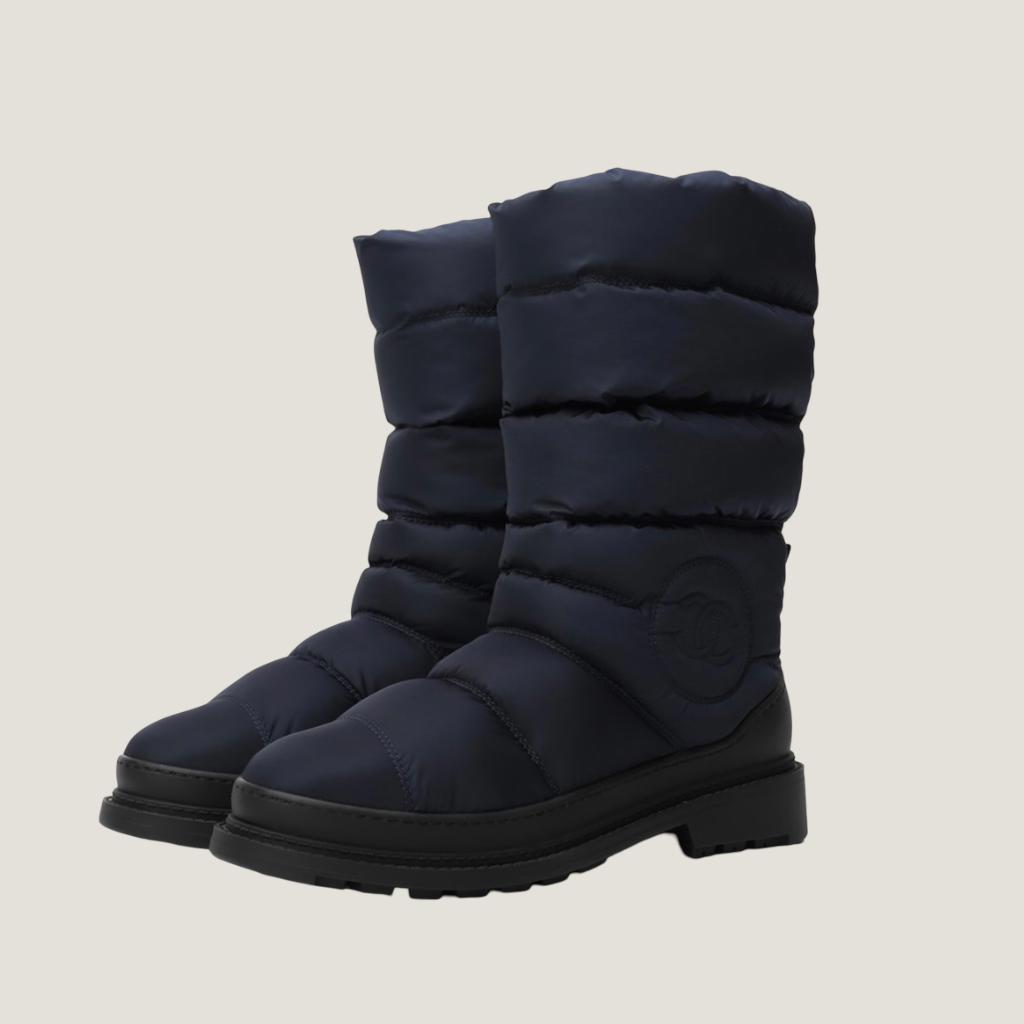 Сапоги Quilted CC Navy/Black Nylon с реверсивными шипами CHANEL