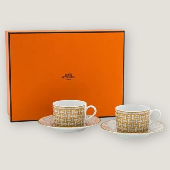 Набор из двух чайных пар Mosaique au 24 Gold из фарфора HERMES