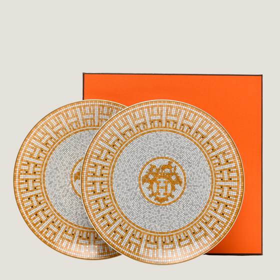 Набор из двух десертных тарелок Mosaique au 24 Gold из фарфора HERMES